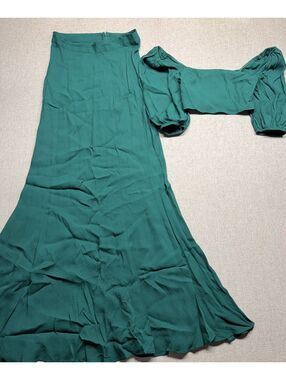 Reformation Green Two Piece Set Crop Top Maxi Skirt Size 4 Puff Sleeve USA